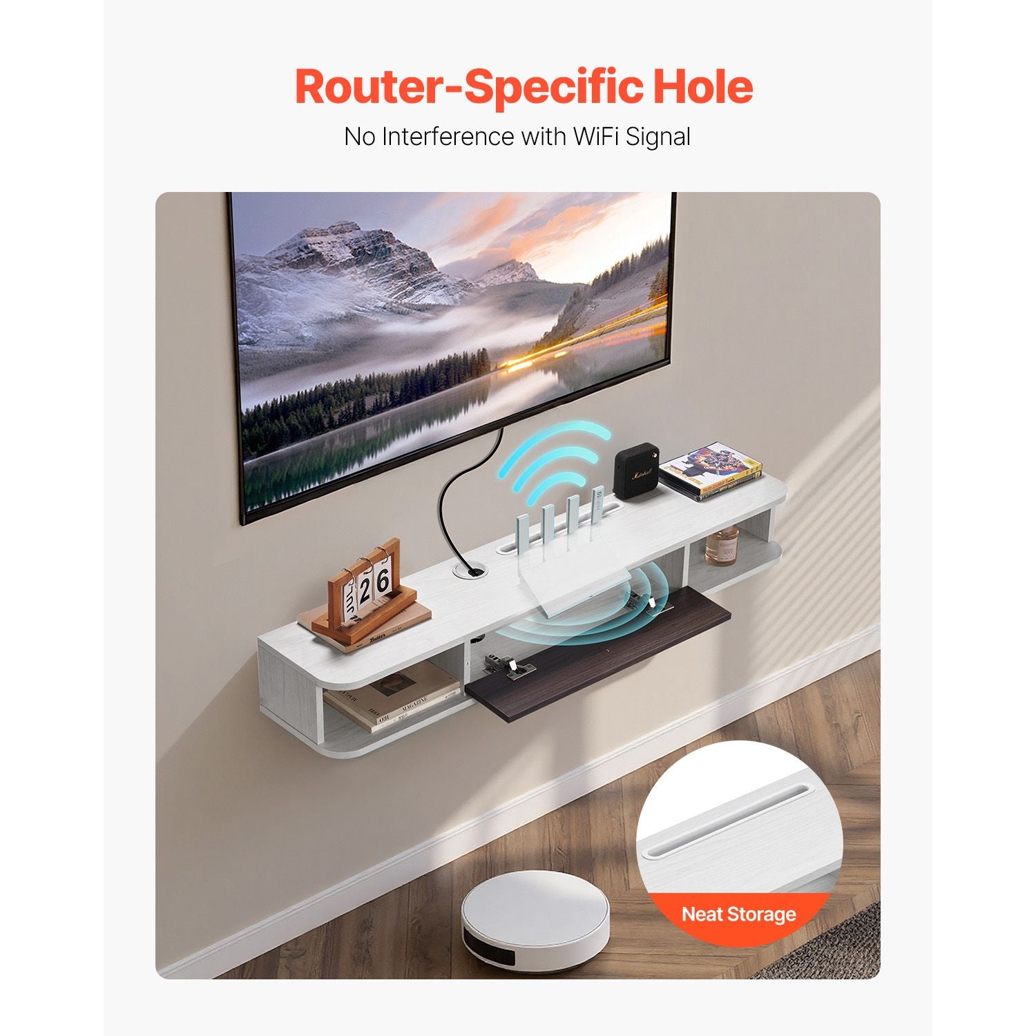 Wall Mount TV Stand with Storage Cabinets & Cable Management