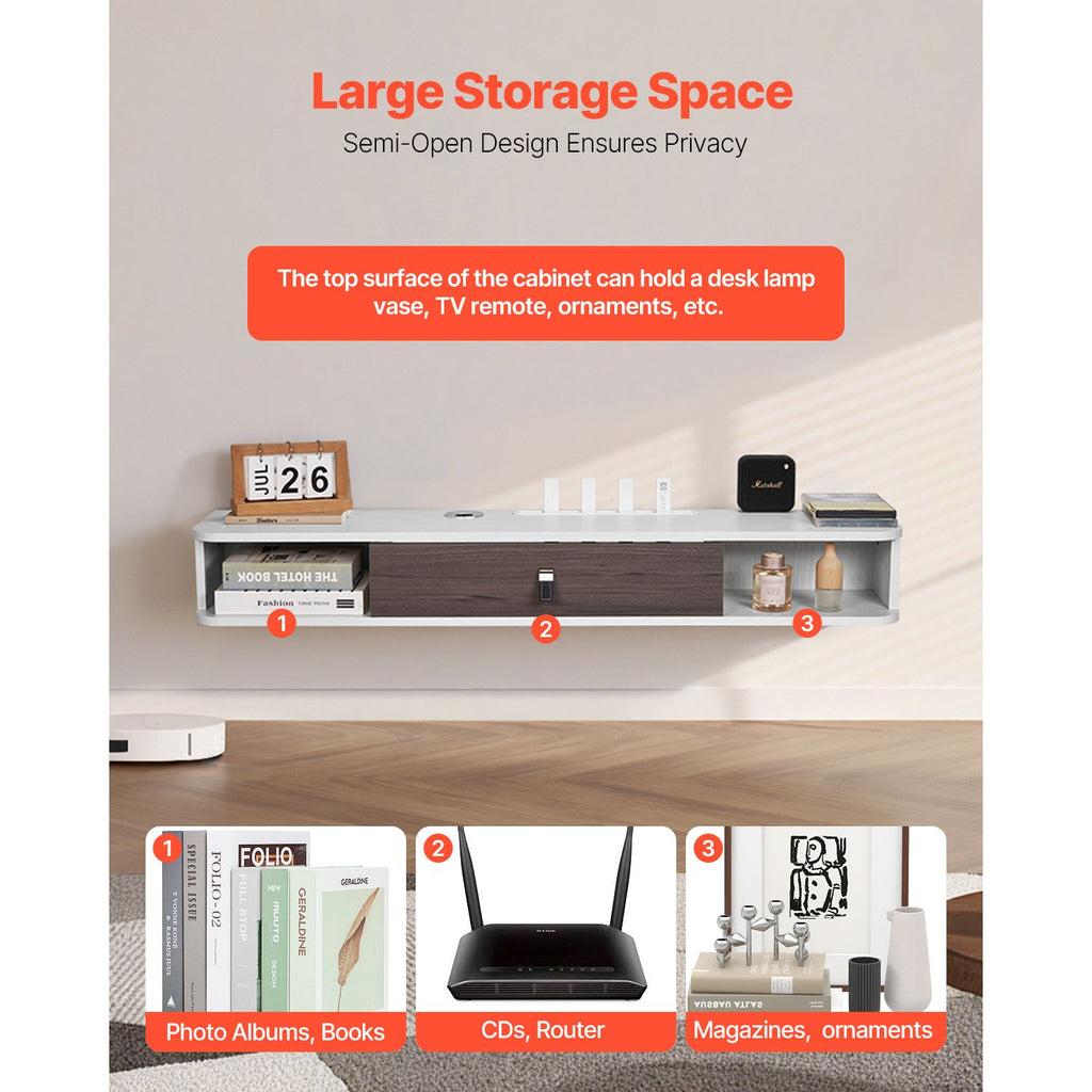 Wall Mount TV Stand with Storage Cabinets & Cable Management