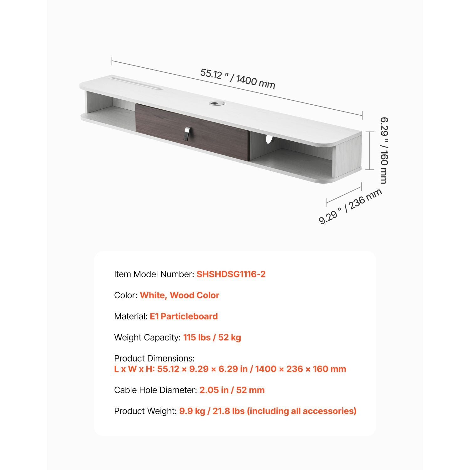 Floating TV Stand with Storage Cabinet and Cable Management