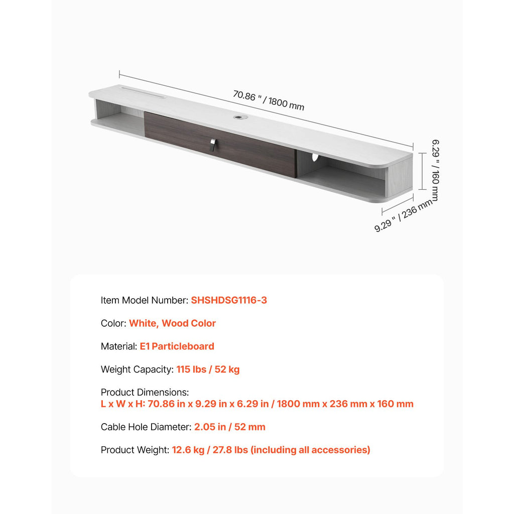 Floating TV Stand with Storage Cabinet and Cable Management