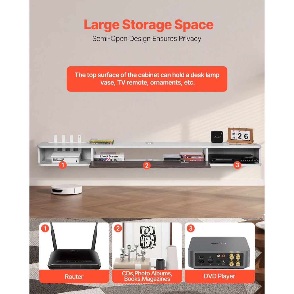 Floating TV Stand with Storage Cabinet and Cable Management