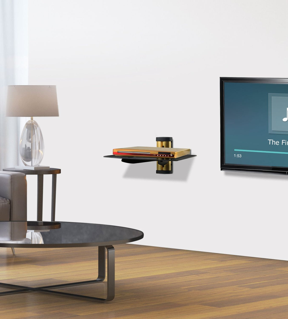 Adjustable Floating Media Shelf with Cable Management