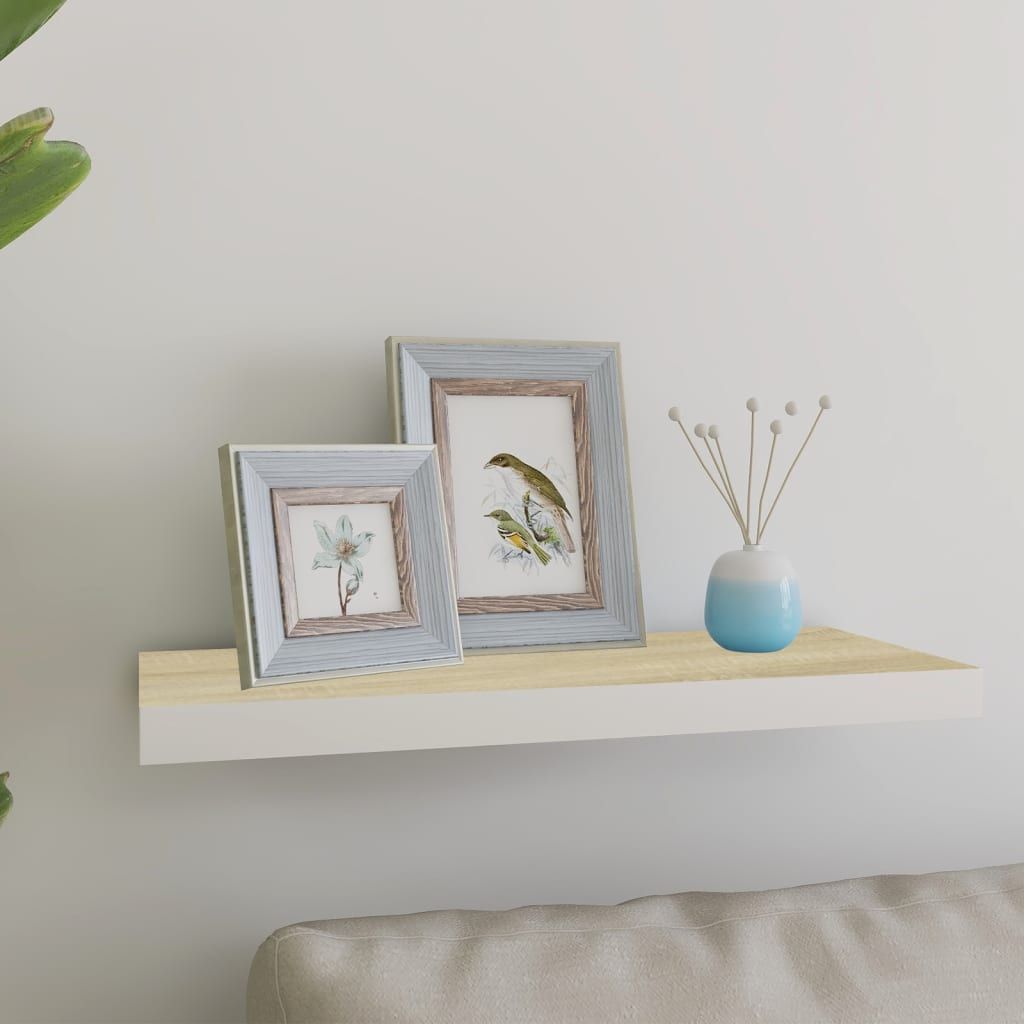 Oak and White Floating Display Shelf