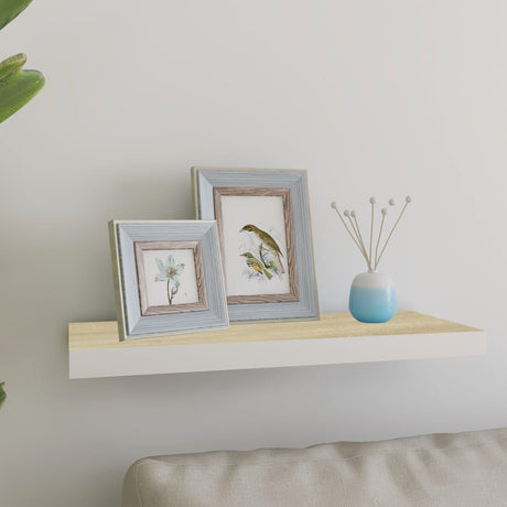 Oak and White Floating Display Shelf