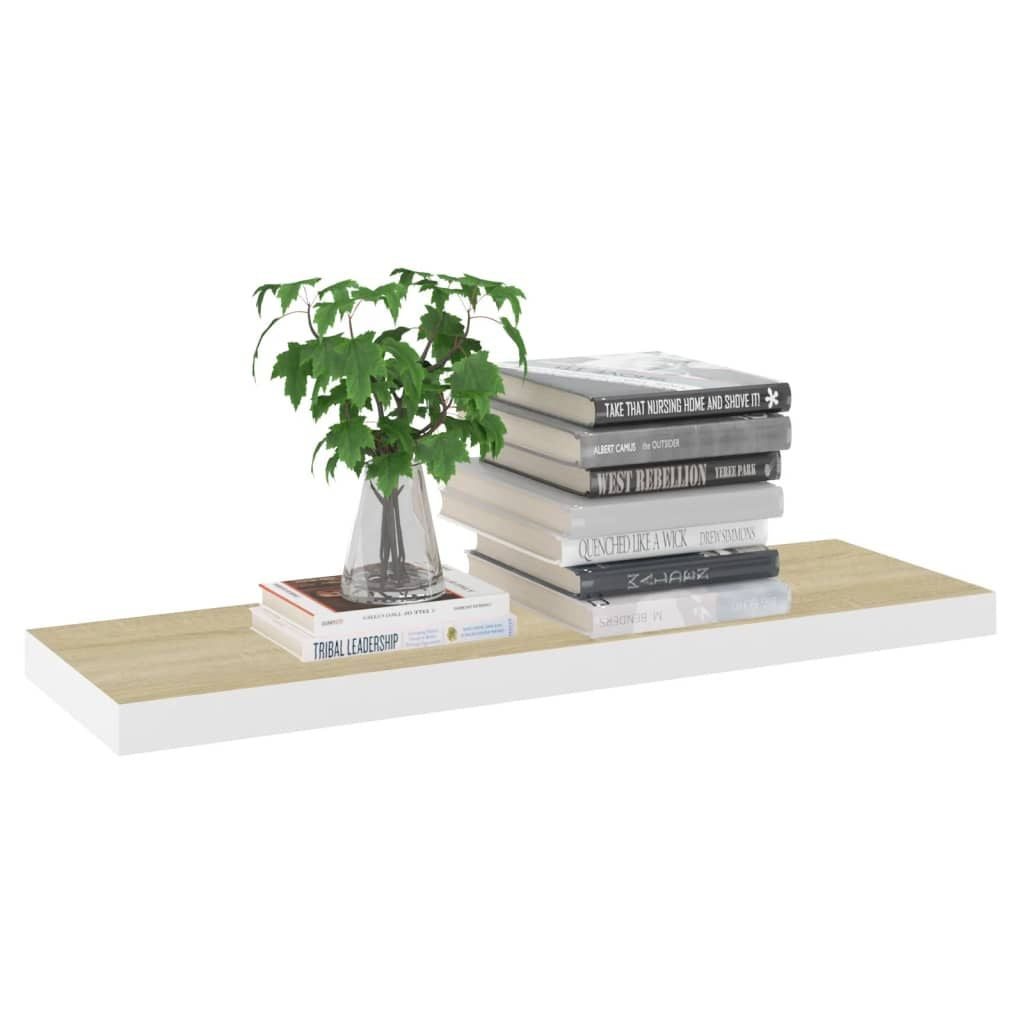 Oak and White Floating Display Shelf with Hidden Mounting