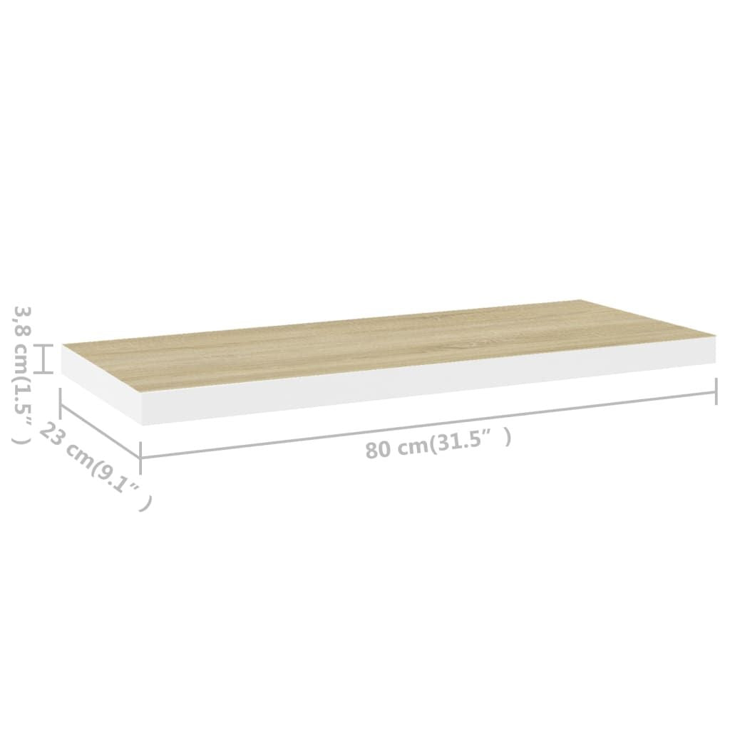 Oak and White Floating Display Shelf with Hidden Mounting