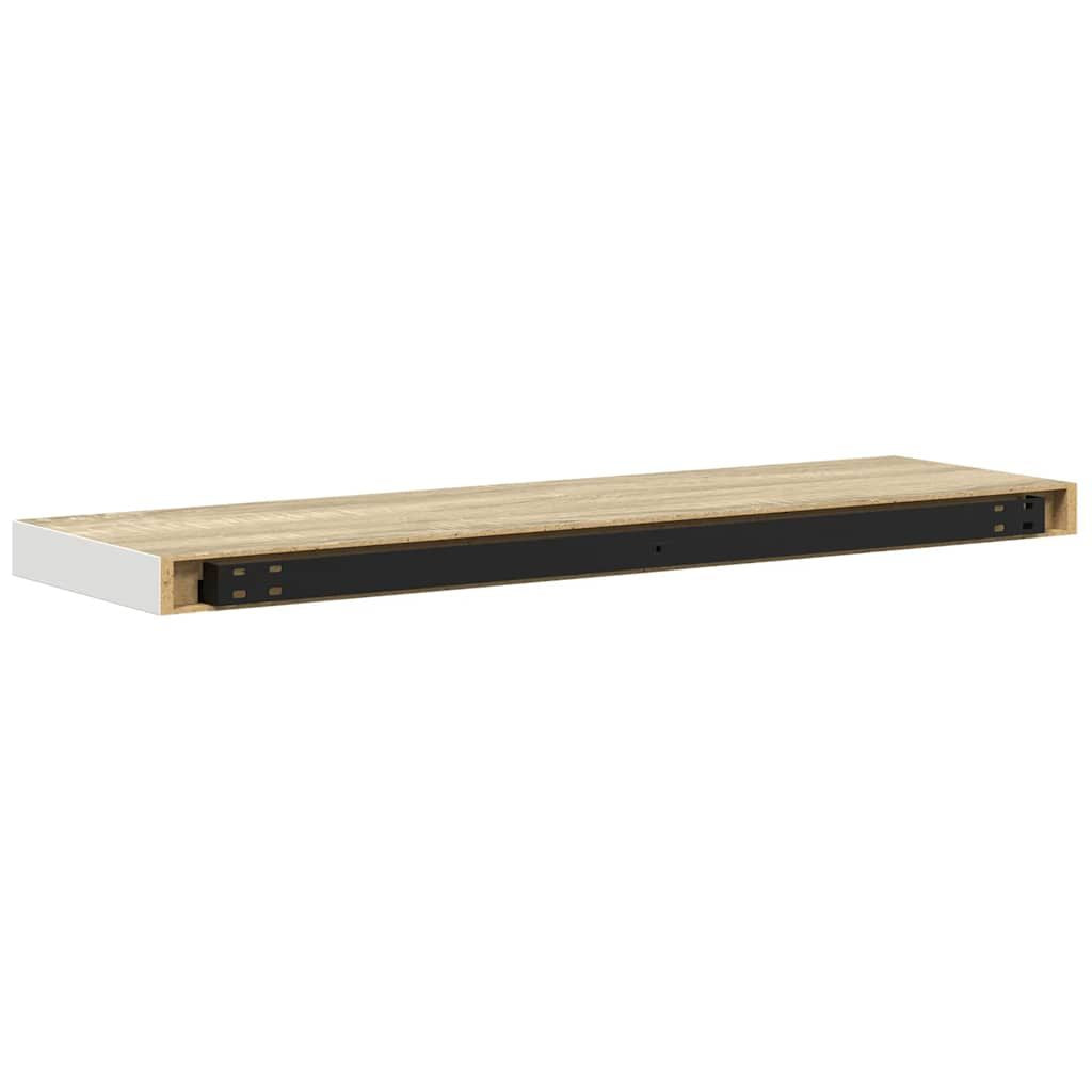 Oak and White Floating Display Shelf with Hidden Mounting