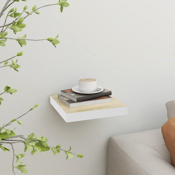 Oak and White Floating Display Shelf