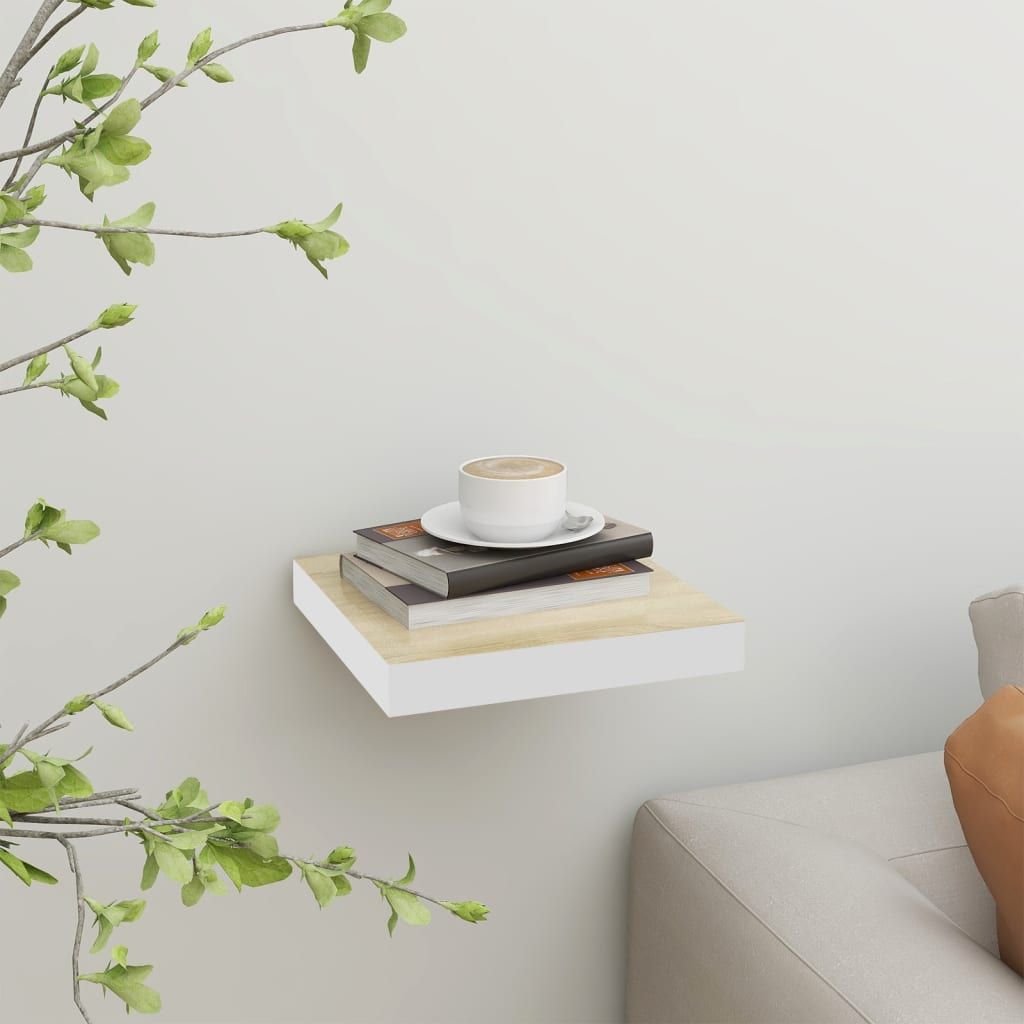 Oak and White Floating Display Shelf