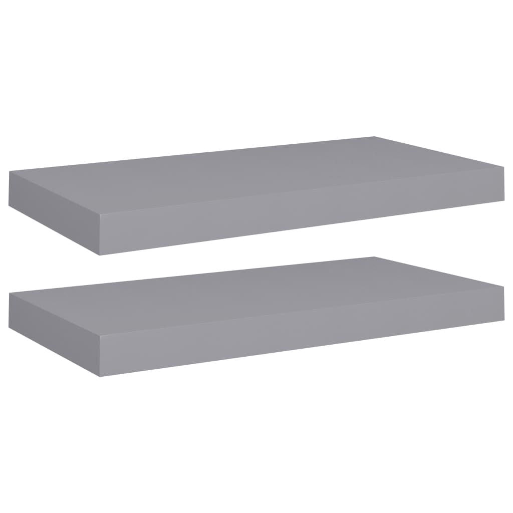 Floating Wall Shelves Set of 2 - Gray Display Shelves for Books and Collectibles