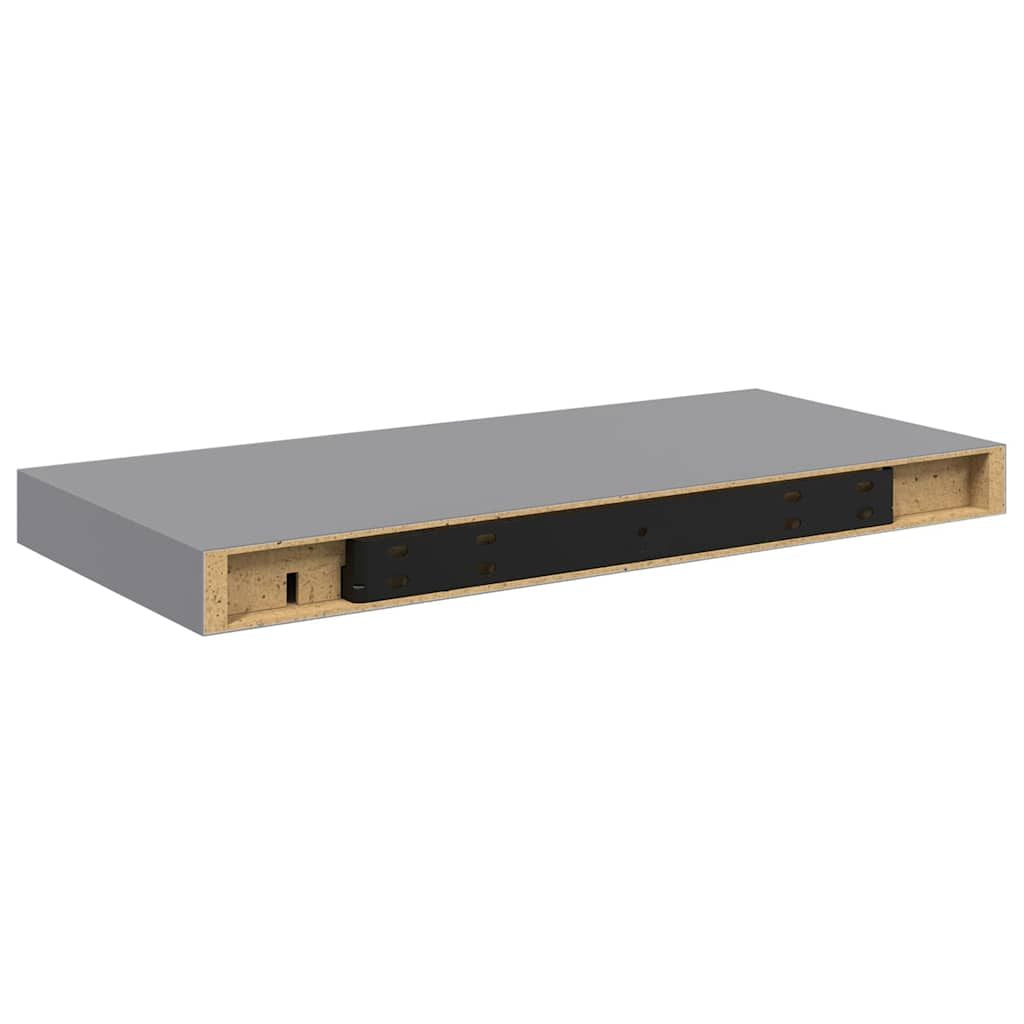 Floating Wall Shelves Set of 2 - Gray Display Shelves for Books and Collectibles