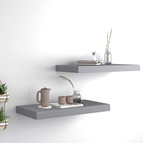 Floating Wall Shelves Set of 2 - Gray Display Shelves for Books and Collectibles