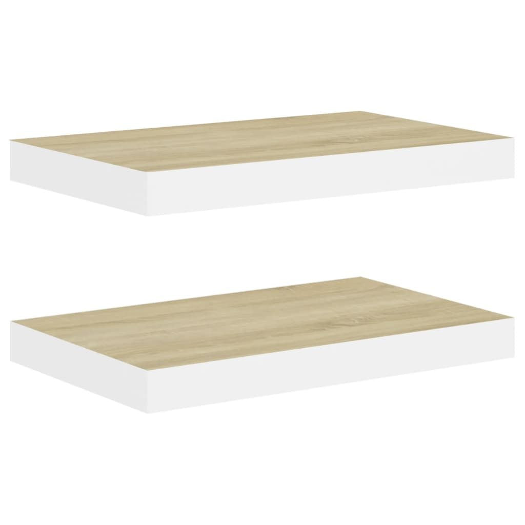 Oak and White Floating Display Shelves, Set of Two
