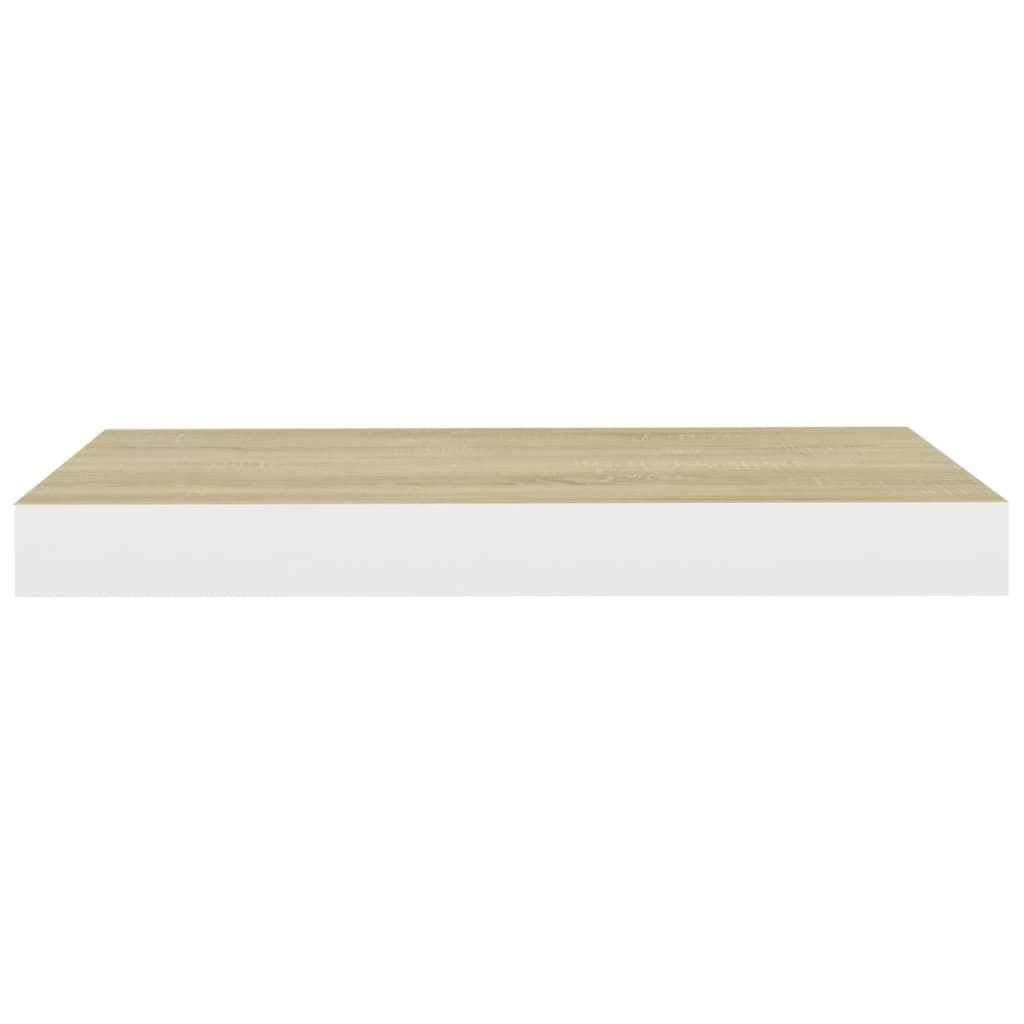 Oak and White Floating Display Shelves, Set of Two