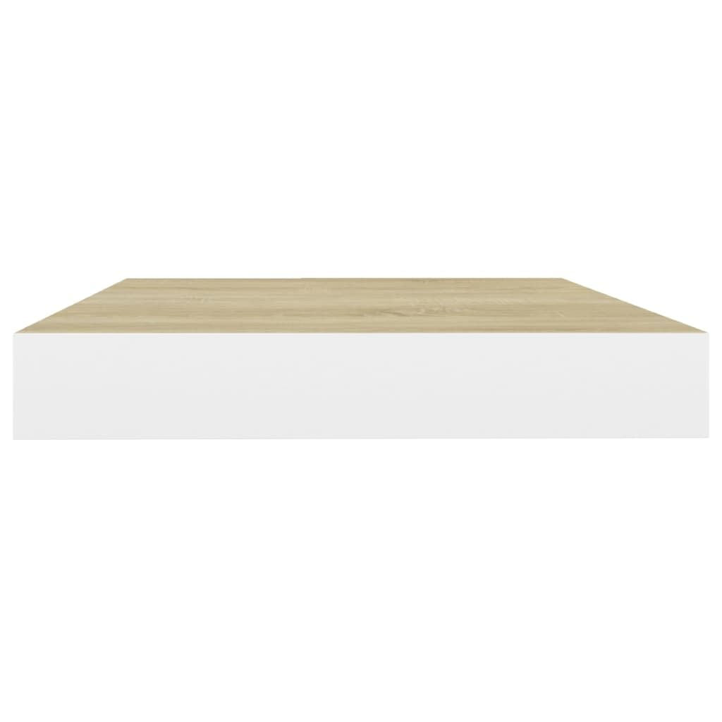 Oak and White Floating Display Shelves, Set of Two