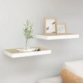 Oak and White Floating Display Shelves, Set of Two