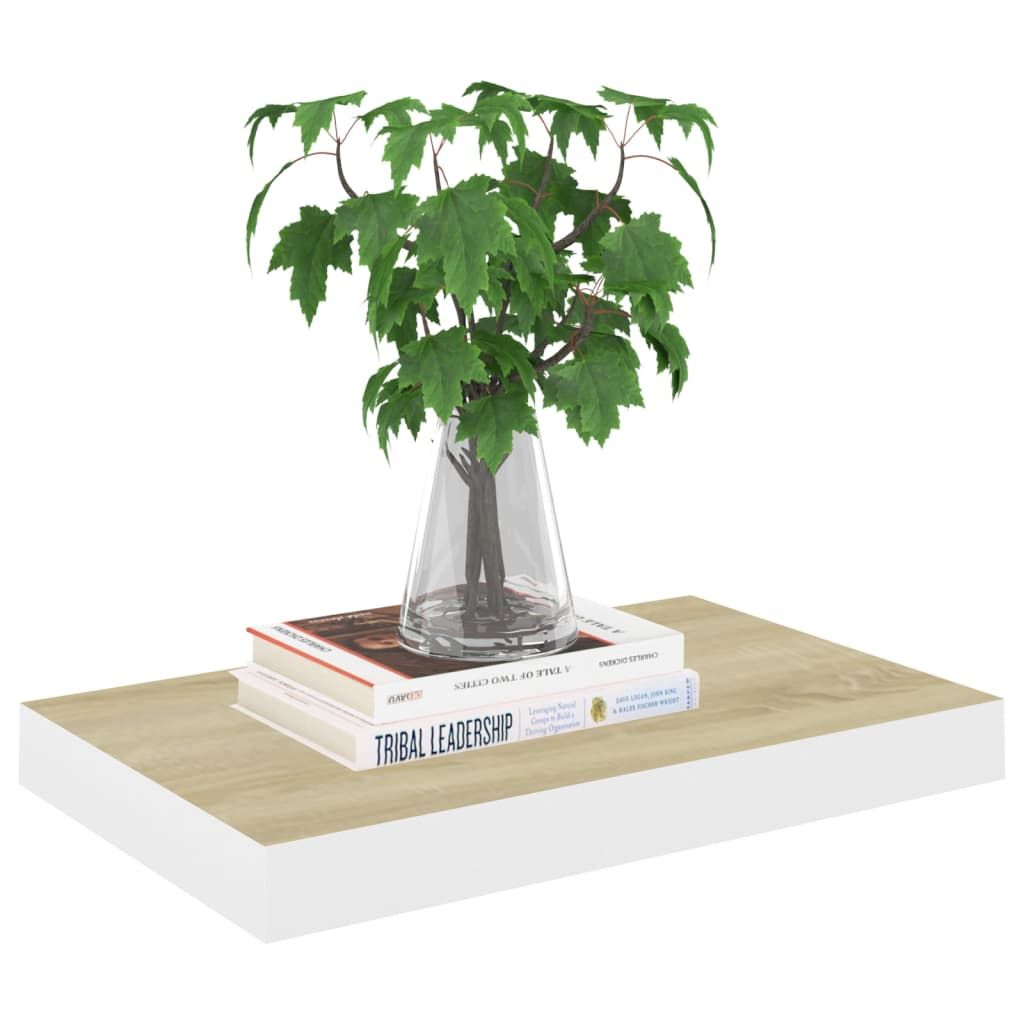 Oak and White Floating Display Shelves, Set of Two
