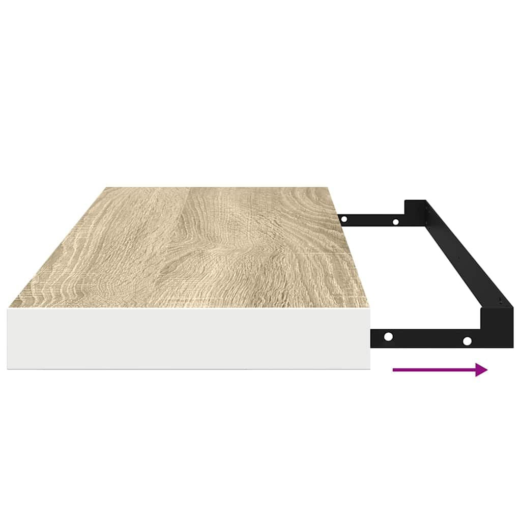 Oak and White Floating Shelves with Concealed Mounting