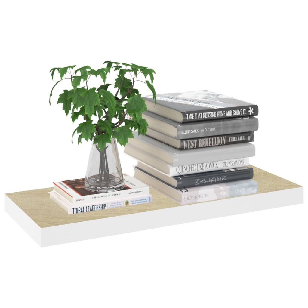 Oak and White Floating Shelves with Concealed Mounting