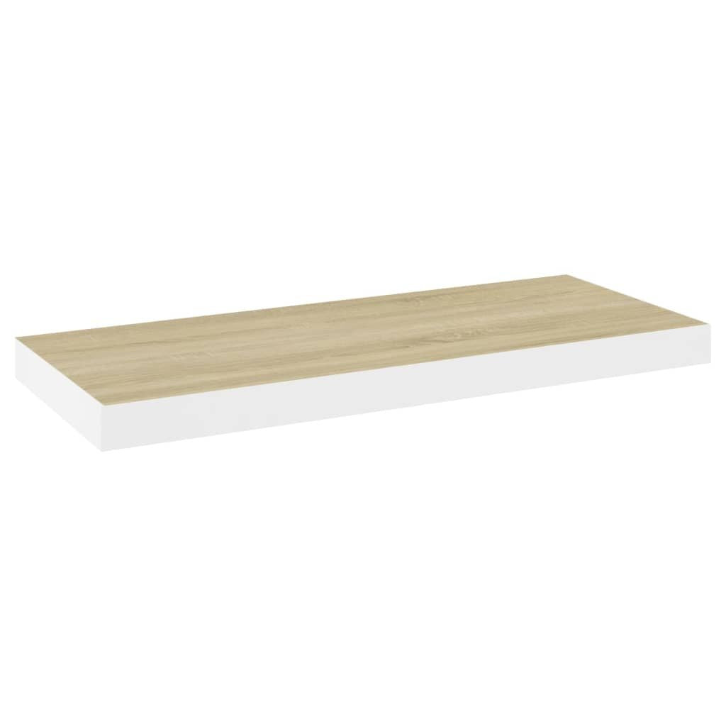 Oak and White Floating Shelves with Concealed Mounting