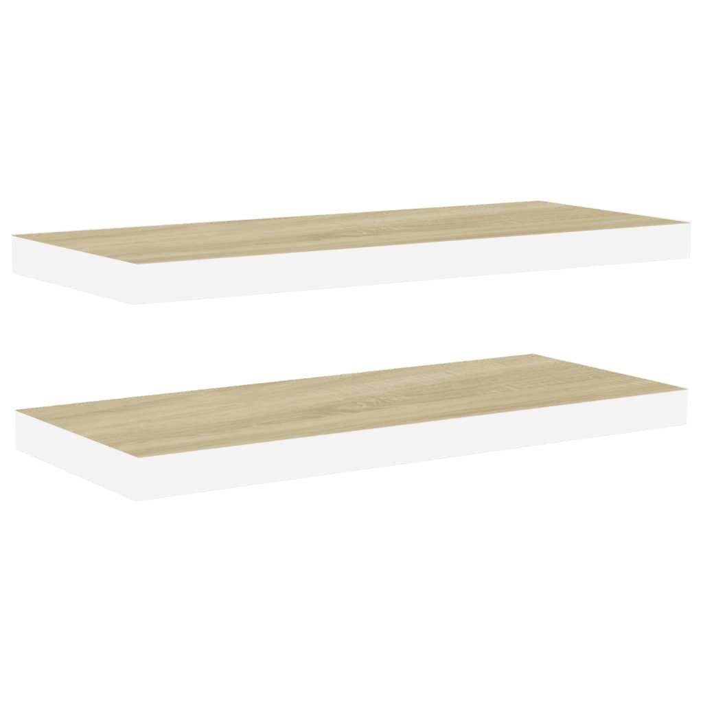 Oak and White Floating Shelves with Concealed Mounting