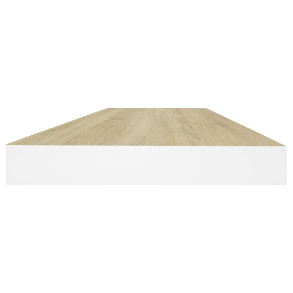 Oak and White Floating Shelves with Concealed Mounting