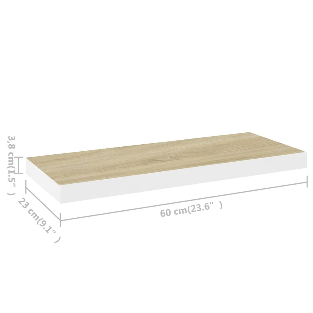 Oak and White Floating Shelves with Concealed Mounting