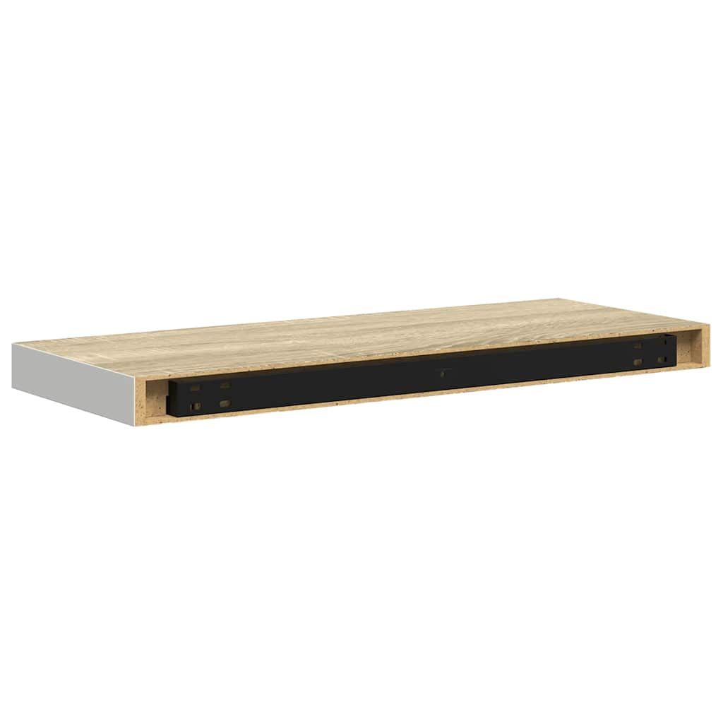 Oak and White Floating Shelves with Concealed Mounting