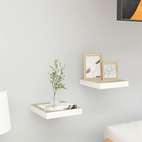 Oak and White Floating Display Shelves, Set of Two