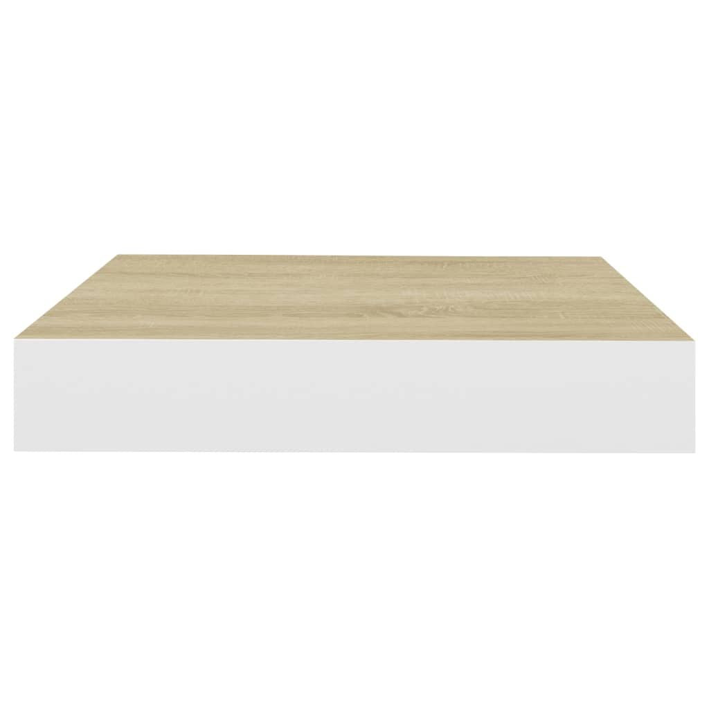 Oak and White Floating Display Shelves, Set of Two