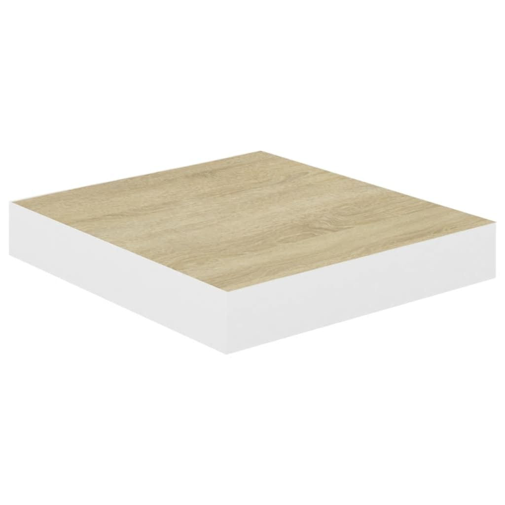 Oak and White Floating Display Shelves, Set of Two