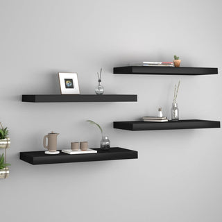 Set of 4 Black Floating Wall Shelves for Displaying Books and Collectibles
