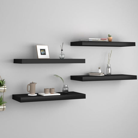 Set of 4 Black Floating Wall Shelves for Displaying Books and Collectibles