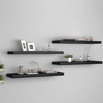 Set of 4 Black Floating Wall Shelves