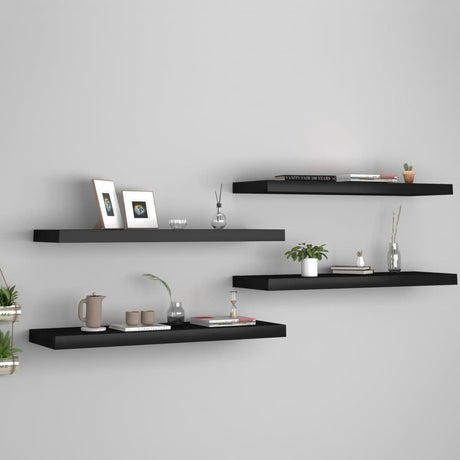 Set of 4 Black Floating Wall Shelves