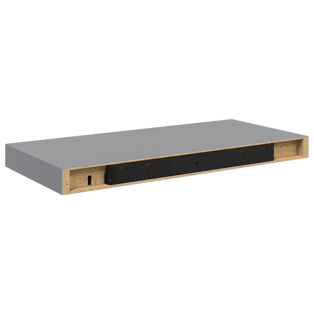 Set of 4 Gray Floating Wall Shelves with Invisible Mounting