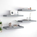 Set of 4 Gray Floating Wall Shelves with Invisible Mounting