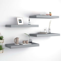 Set of 4 Gray Floating Wall Shelves with Invisible Mounting