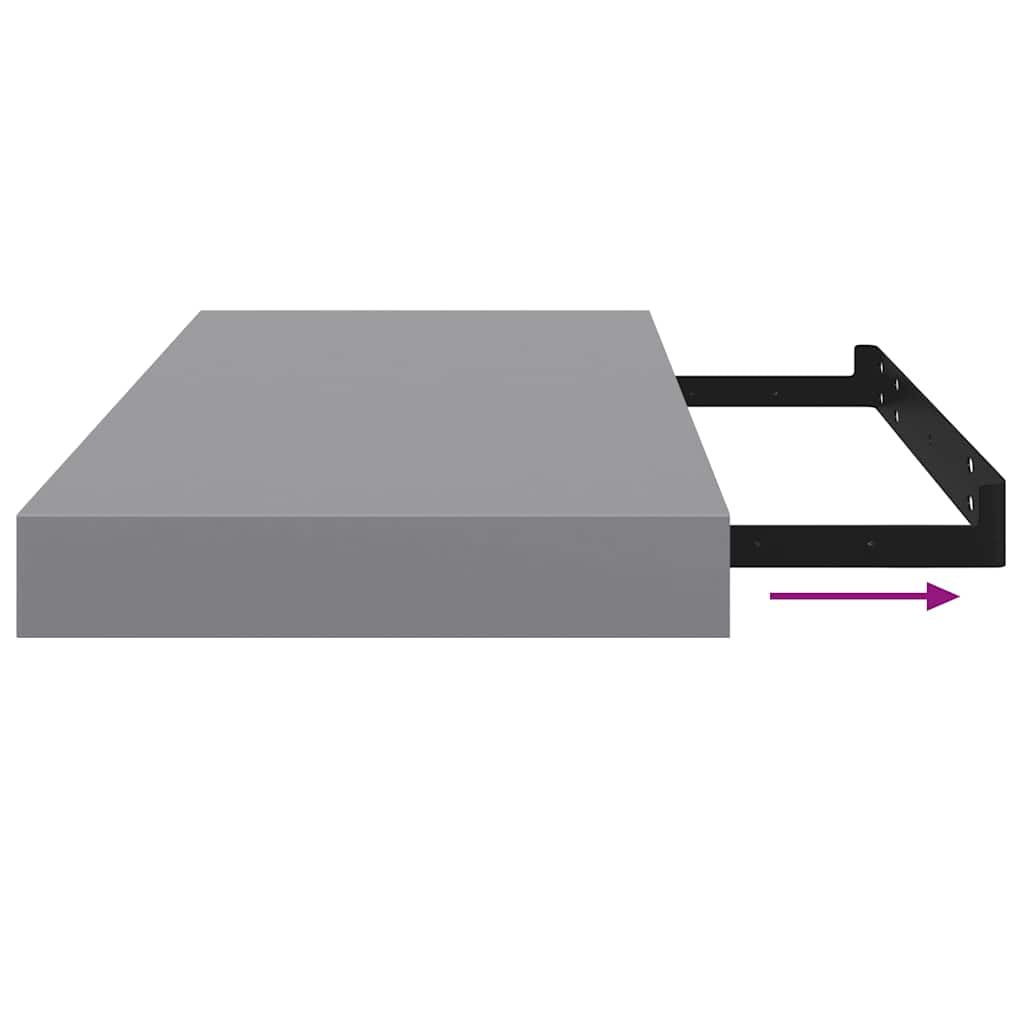 Set of 4 Gray Floating Wall Shelves with Invisible Mounting