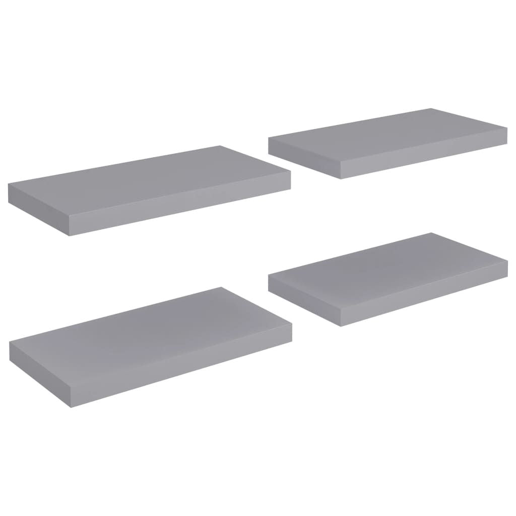 Set of 4 Gray Floating Wall Shelves with Invisible Mounting