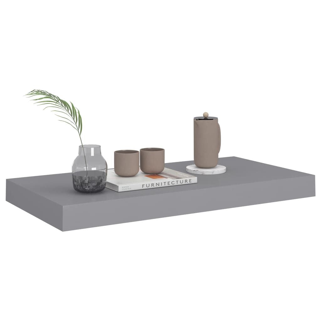 Set of 4 Gray Floating Wall Shelves with Invisible Mounting