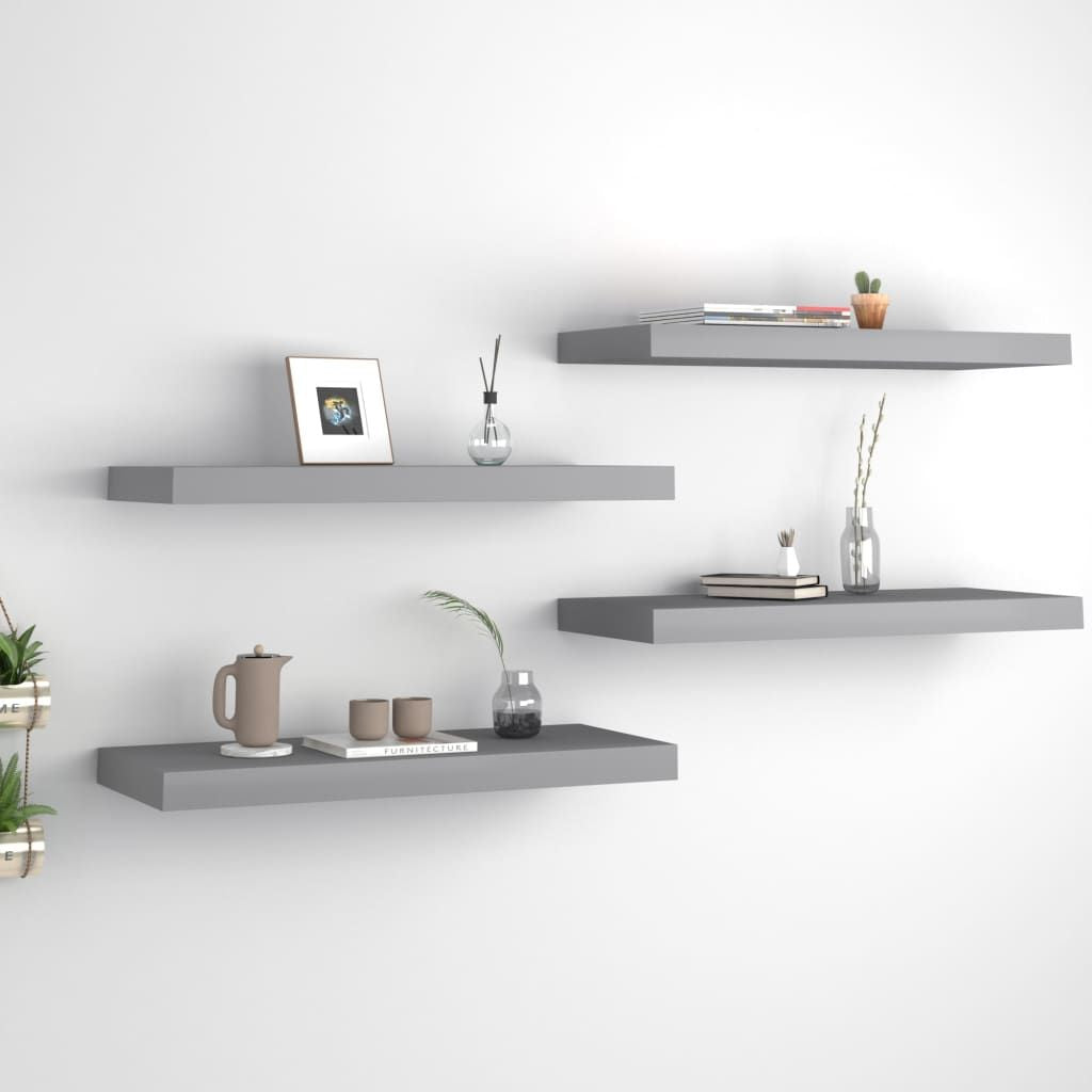 Gray Floating Wall Shelves Set of 4 – Display Collectibles with Style