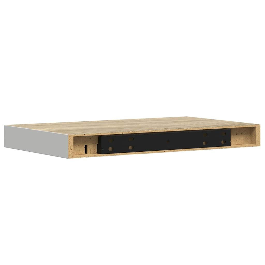 Oak and White Floating Display Shelves