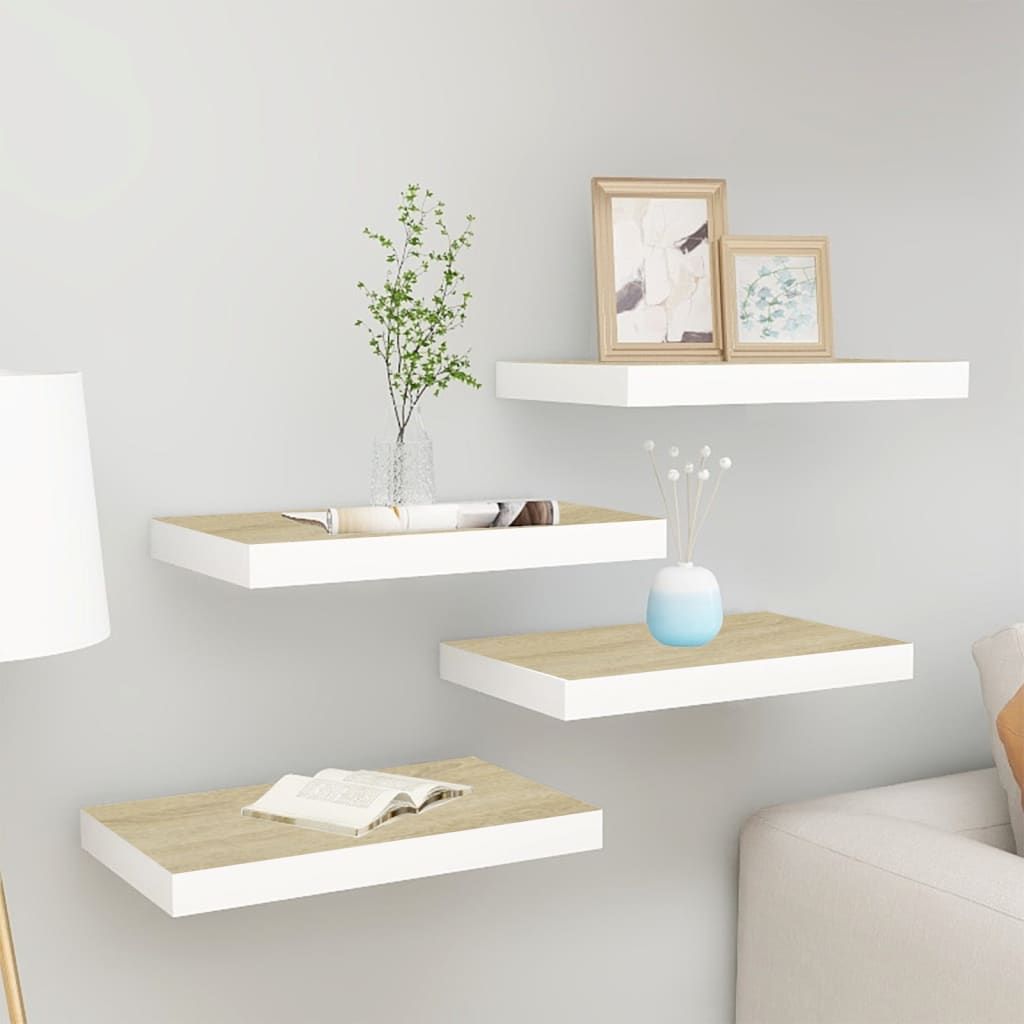 Oak and White Floating Display Shelves