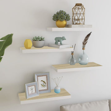 Oak and White Floating Display Shelf Set