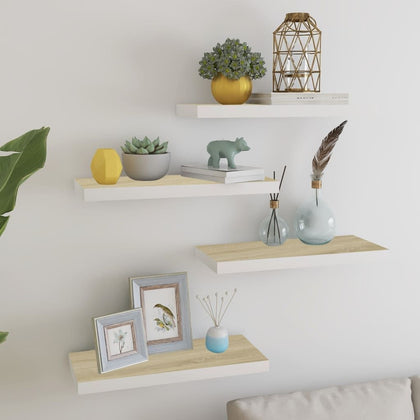 Oak and White Floating Display Shelf Set