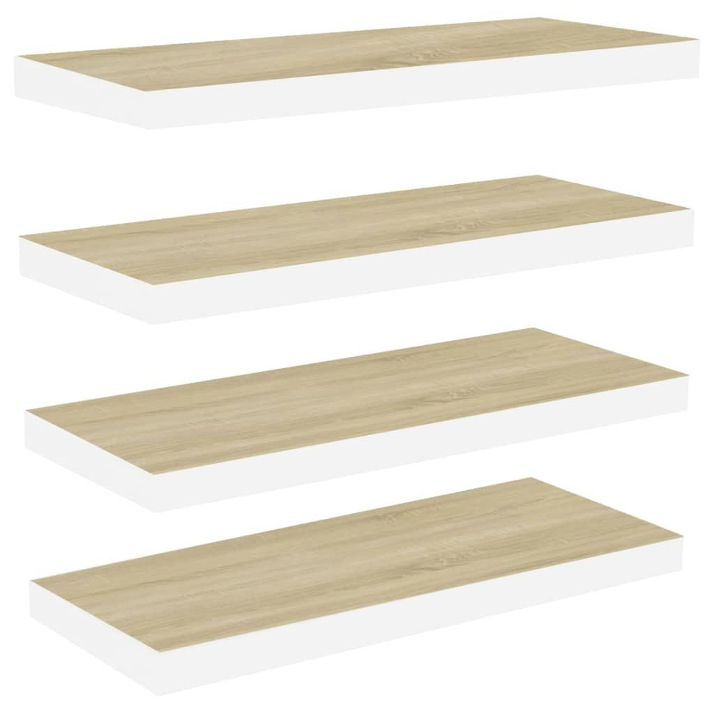Oak and White Floating Display Shelf Set