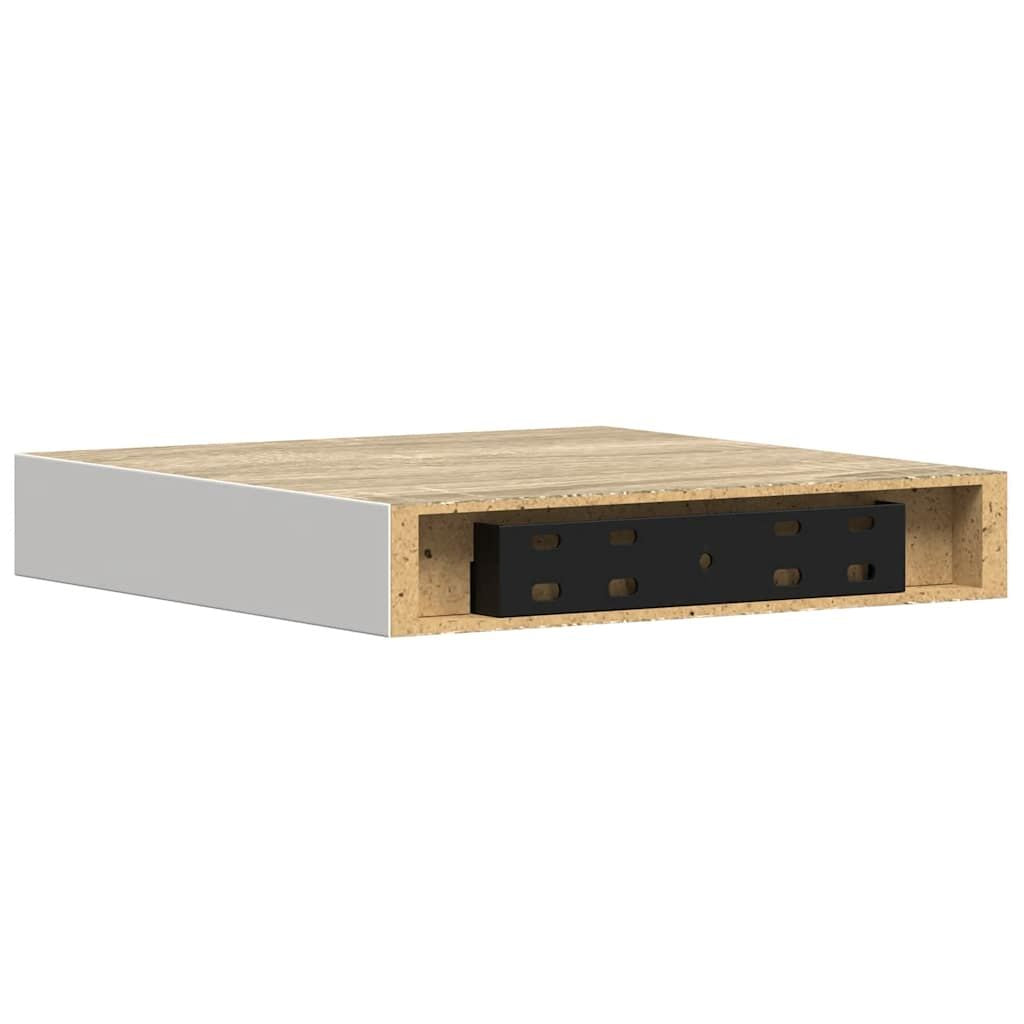 Oak and White Floating Display Shelves, Set of Four
