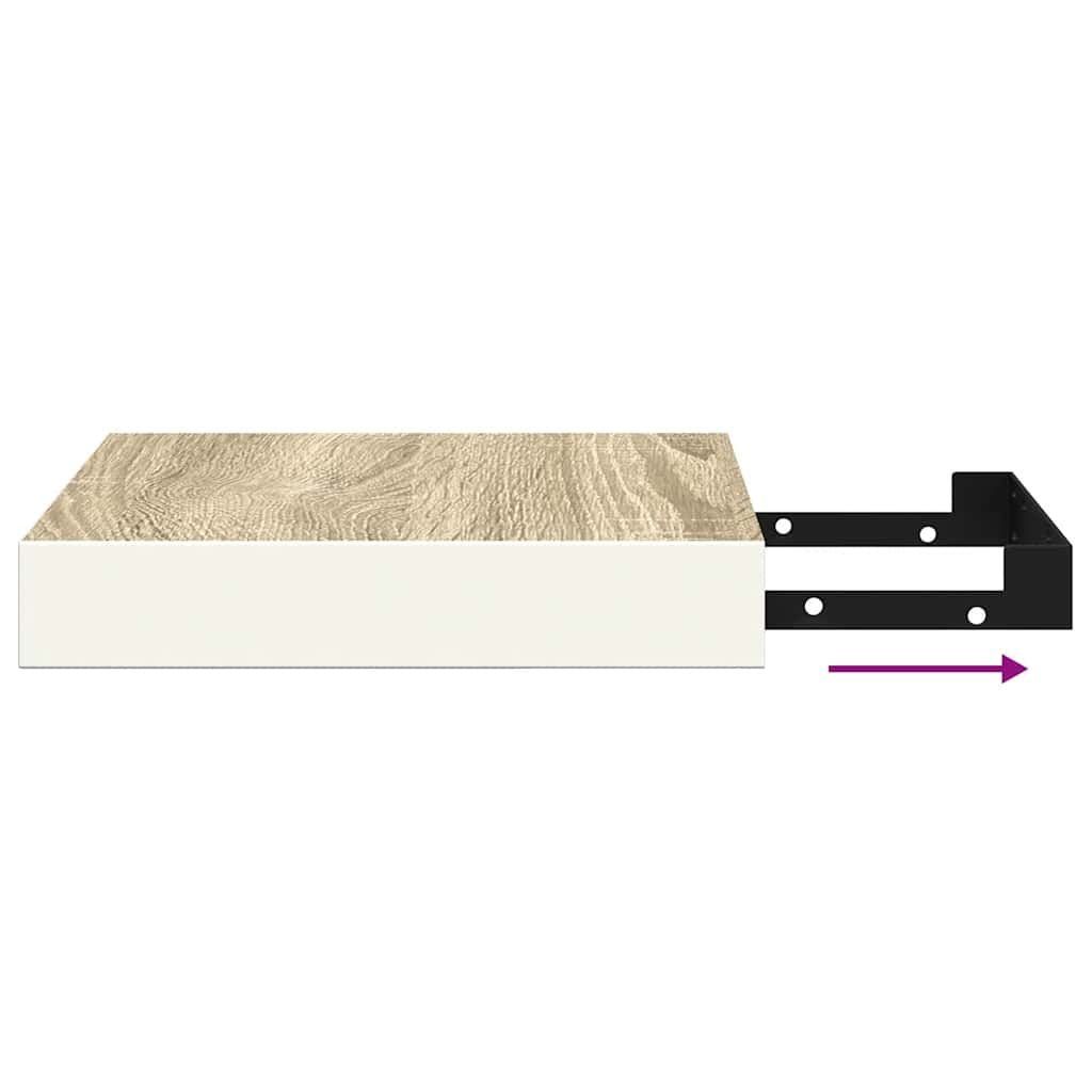 Oak and White Floating Display Shelves, Set of Four