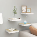 Oak and White Floating Display Shelves, Set of Four